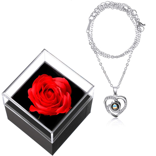100 Languages 'I Love You' Projection Necklace with Rose Gift Box