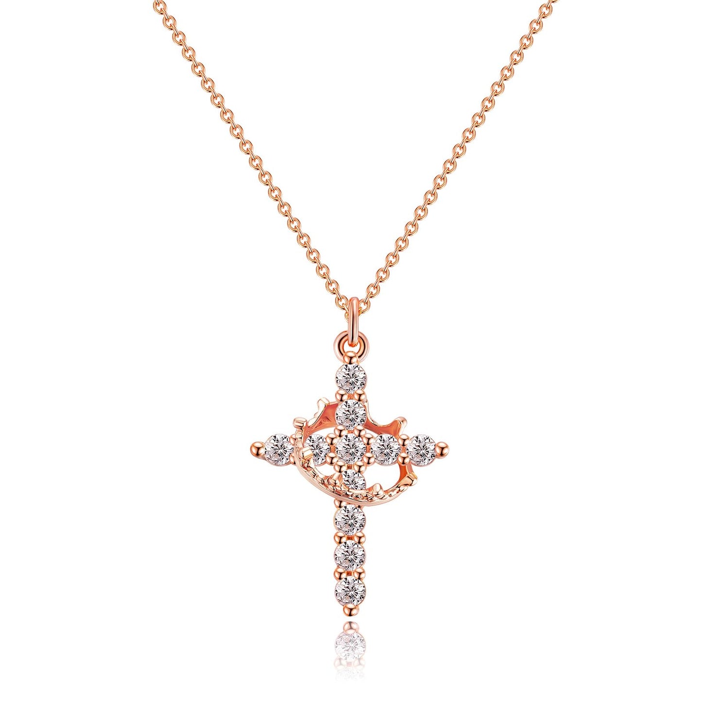14K Gold Crown Cross Pendant Necklace