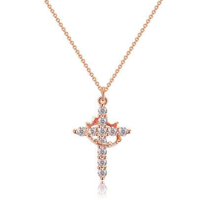 14K Gold Crown Cross Pendant Necklace