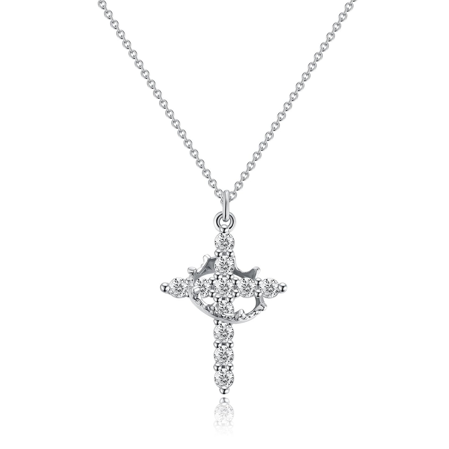 14K Gold Crown Cross Pendant Necklace