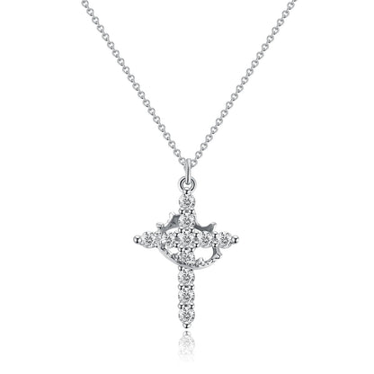 14K Gold Crown Cross Pendant Necklace